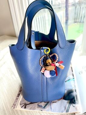 Cute Dimoo basket Bag Charm & H Picotin 18 Bag Blue
